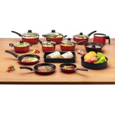 Imagem de Jogo De Panelas 13 Peças Teflon Antiaderente Tampa Vidro - LAR HOME, V