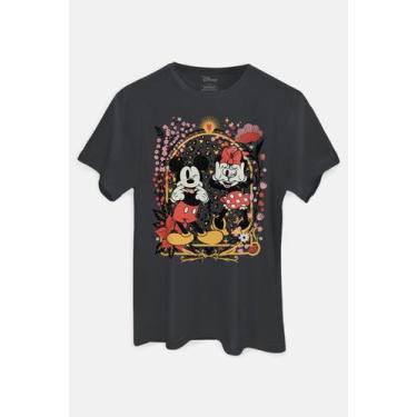Imagem de Camiseta Disney Mickey e Minnie Flowers, M, Chumbo, Unissex