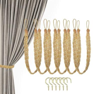 Imagem de PATIKIL Laços de cortina de 58,4 cm, pacote com 6, amarradores trançados feitos à mão, adorável e versátil corda com gancho para cortinas, cortinas de parede, ouro rosa
