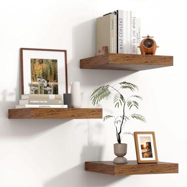 Imagem de Prateleiras quadradas flutuantes para parede, 30 cm L x 30 cm P x 3 cm A, 3 pacotes de pequenas prateleiras de madeira projetadas montadas na parede com suportes invisíveis para sala de estar, quarto