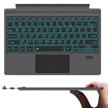 Imagem de Teclado sem fios tipo cobertura com Trackpad Mouse para Microsoft Surface Pro 3/4/5/6/7 - Bluetooth, 7 cores LED retroiluminado, ultra fino, bateria recarregável, multi-toque