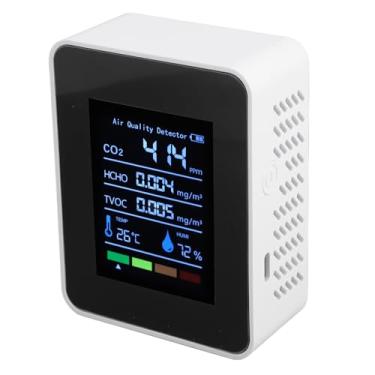 Imagem de Akozon Detector Portátil de Qualidade do Ar - 5 Em 1 Testador de CO2, TVOC, HCHO, Umidade e Temperatura para Monitoramento da Qualidade do Ar Interno (Branco)