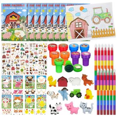 Imagem de Cinrobiye Conjunto De 72 Lembrancinhas Festa Com Animais Fazenda, Suprimentos Para Aniversário Trator Enchimentos Sacolas Guloseimas Livros Colorir, Adesivos E Carimbos, Kit Artesanato Vacas Rodeio