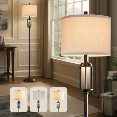 Imagem de AIEAMPDO Luminária de chão de fazenda de 165 cm para sala de estar com 2 fontes de luz, lâmpada de pé alta vintage com luz noturna de acrílico fosco, luz de chão rústica para quarto e escritório