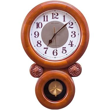 Imagem de Relógio de parede de madeira maciça com cronometragem musical, retrô, relógio com pêndulo de 50 cm, silencioso, sem tique-taque, operado por bateria