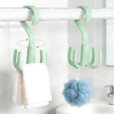 Imagem de Gancho giratório de cinto com clipes, gancho giratório de 360°, escorredor com economia de espaço com 4 clipes para meias/roupas íntimas/toalhas/luvas, leve, dobrável, uso em armário/banheiro