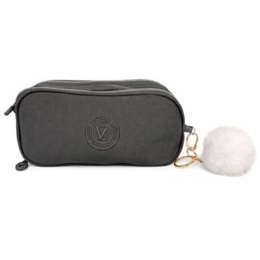 Imagem de Estojo Escolar Bolsinha com Zíper Triplo 3 Repartições Chaveiro Ótimo 