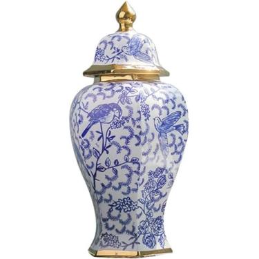 Imagem de Vasos de cerâmica com tampa para decoração de casa azul e branco, vaso de flores secas decoion para escritório em casa, estante de livros, sala de estar, jarra de templo, presente de porcelana chinesa