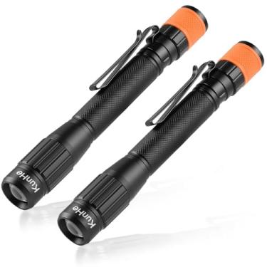 Imagem de KunHe Pacote com 2, pequena lanterna de LED de 480 lúmens, recarregável, IPX6, à prova d'água, 2 modos de luz, bolso com zoom, clipe de bolso, luz de trabalho de carregamento USB C para inspeção e
