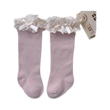 Imagem de Meias De Algodão Com Renda E Babados Para Meninas, Altura Até O Joelho