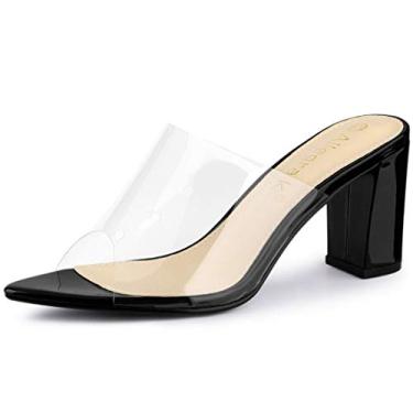 Imagem de Sandália feminina Allegra K salto grosso transparente Mules, Preto, 6
