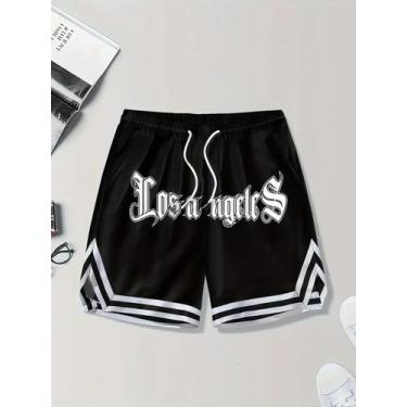 Imagem de Shorts Casuais Masculinos Largos Com Cordão E Estampa Los Angeles, Cal