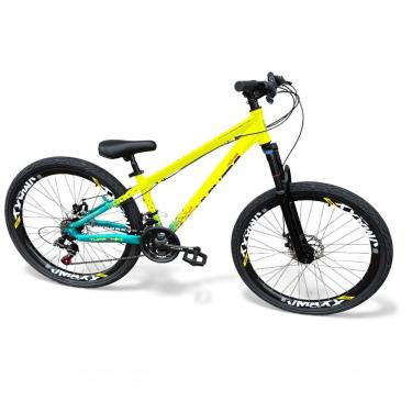 Imagem de Bicicleta Aro 26 Vikingx X44 Tuff Freeride Dh 21v Aro Vmaxx Freio A Disco Garfo Suspensão Pneu Flame Amarelo-Verde
