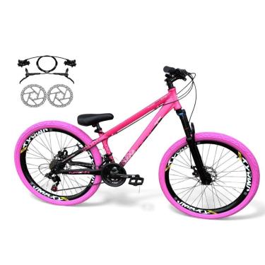 Imagem de Bicicleta Aro 26 Vikingx Tuff Freio Hidráulico 21v Freeride Rodas Vmaxx Suspensão Pneu Flame Rosa-Preto X44