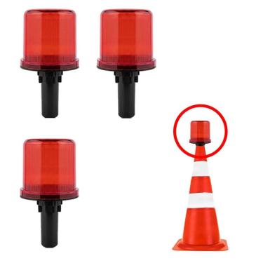 Imagem de Sinalizador Viario Solar Kit 3 Uni Sinalizaçao Cone Transito Estrada Pedestre Rodovia Rua Obra Alerta Emergencia Acidente