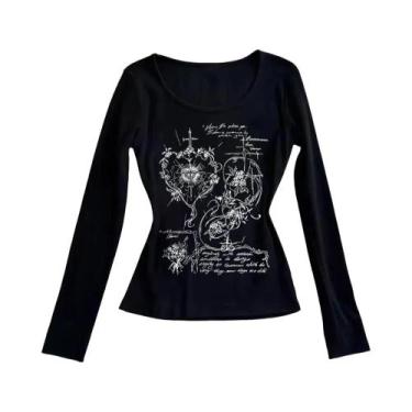 Imagem de Camiseta Gráfica Gótica 2K Para Mulheres, Manga Longa, Estilo Vintage 