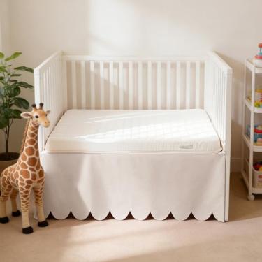 Imagem de Saia para cama de berço 100% algodão com borda recortada, 71 cm x 132 cm com 35,5 cm de caimento, saia de cama de algodão macio respirável de 4 lados para bebês meninos e meninas, elegante vintage