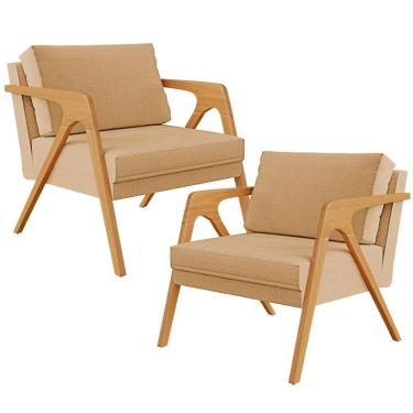 Imagem de Kit 02 Poltronas Pietra Estrutura L02 Linho Bege Escuro