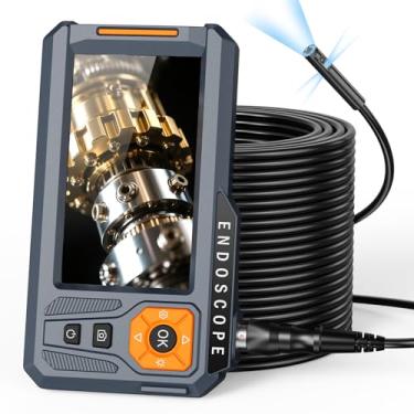 Imagem de Câmera de inspeção de boroscópio IPS com lente tripla de 12,7 cm, Ginocaco 1080p Endoscópio de vídeo digital com luz, câmera de mira à prova d'água com cabo semirrígido, ferramenta de tubo de drenagem