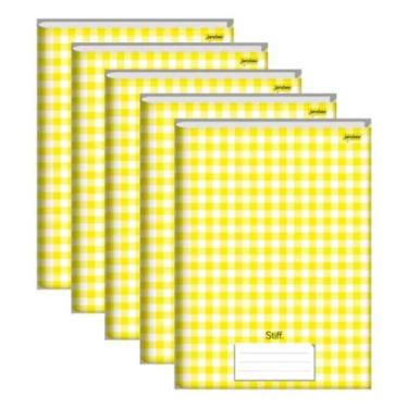Imagem de Kit 5 Cadernos Brochurao Costurado Stiff 96fls Xadrez Amarelo - Jandai