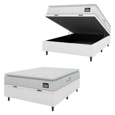 Imagem de Cama Box Baú Colchão Casal Espuma D45 Lazio Pillow Top 138x188x70cm Linho Branco Hellen Branco