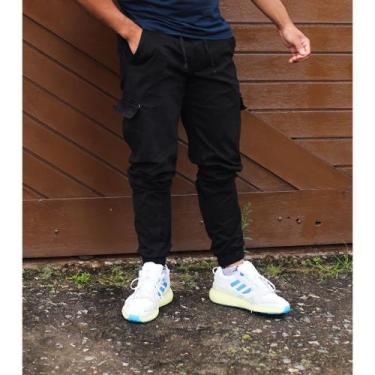 Imagem de Calça cargo jogger masculina 6 Bolsos sarja skate casual 2025Hip-Hop E