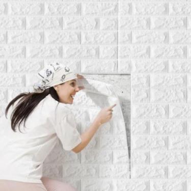 Imagem de Papel parede 3d tijolinho branco adesivo 77x70cm decoracao - Yeet