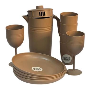 Imagem de Kit C/1 Jarra+4 Copos+2 Taças+4 Pratos Marrom Fibra De Trigo - WINCY