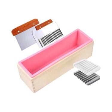 Imagem de Kit De Molde De Sabão De Madeira 1.2L Com Cortador Ondulado Reto De Aç