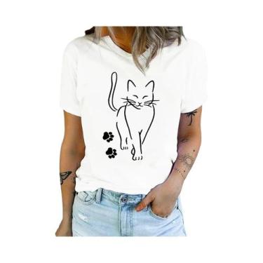 Imagem de Camiseta Feminina Harajuku Com Estampa De Pata De Gato, Manga Curta, C
