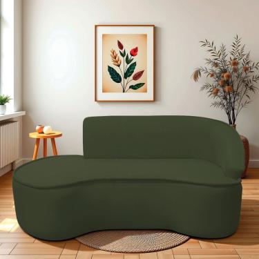 Imagem de Divã Recamier Curvo Sala De Estar Recepção Marrocos 180cm Lado Esquerdo Linho Verde