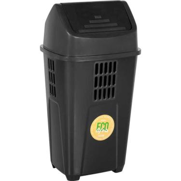 Imagem de Lixeira Plástica 757LP 50 Litros em Polipropileno com Tampa Basculante para Descarte de Resíduos Preta