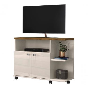 Imagem de Rack para TV Lisboa 40" 90CM MDP com Rodízios Off White Canela Lukaliam Móveis