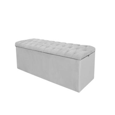 Imagem de Calçadeira com Baú Livia 100CM Solteiro Corino Madeira Branco para Cama Box Estofada Moderna