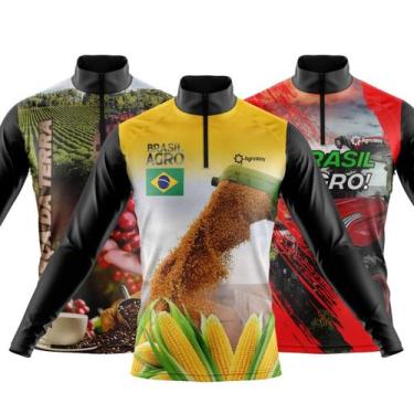 Imagem de Combo Kit 3 Camisas Masculinas Agro Manga Longa Zíper Proteção Uv Slim