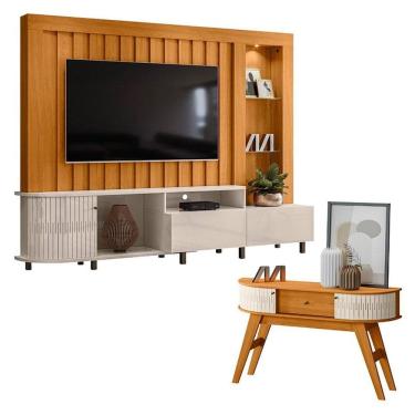 Imagem de Estante Home Theater Le Mans com Aparador Estoril Cinamomo Off White – Madetec