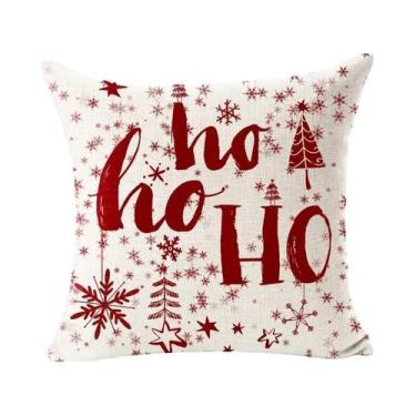 Imagem de Capa De Almofada Decorativa De Linho Com Urso Vermelho E Floco De Neve