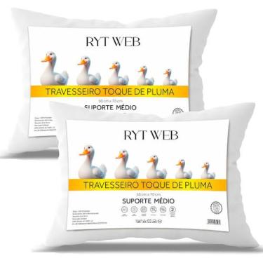 Imagem de Kit 4 Travesseiro Pluma de Ganso Confortavel e Macio Antiacaro 50x70cm
