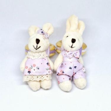 Imagem de Porta Guardanapo Casal Coelhos Pelúcia - Decor Madame Blue, Lilás