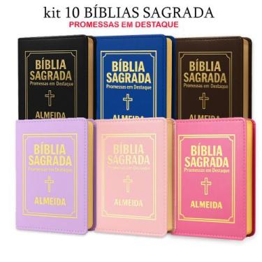 Imagem de Kit 10 Bíblias Sagrada Pequena - Luxo Variadas 9x13 cm - REI DAS BIBLI