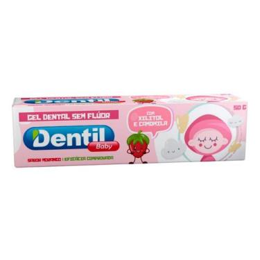 Imagem de Gel Dental Dentil Baby Sabor Morango com Xilitol e Camomila Sem Flúor 