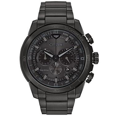 Imagem de Citizen Relógio masculino Eco-Drive Weekender Ecosphere com cronógrafo em aço inoxidável IP preto, mostrador preto (modelo: CA4184-81E), Black, 48 mm, Casual