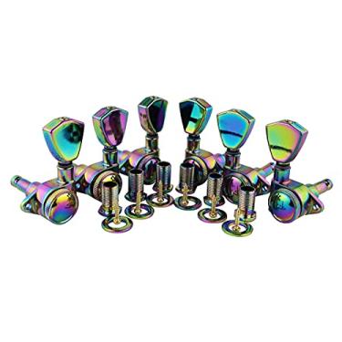 Imagem de Guyker Afinadores de travamento de guitarra (3L + 3R) - 1: 21 modelos pinos de chave de ajuste de corda traseira cabeça de máquina com cabo de trapézio substituição para guitarras elétricas, populares ou acústicas - Camaleão arco-íris