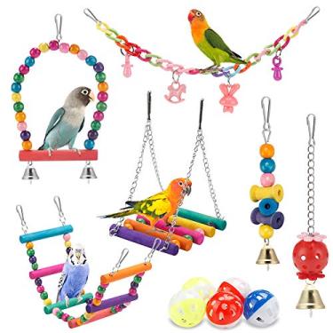 Imagem de Brinquedo de mastigar para pendurar em pé, escada de escalada, gaiola, brinquedos coloridos adequados para periquito, periquito, conure, calopsita, mynah, pássaros do amor, tentilhões