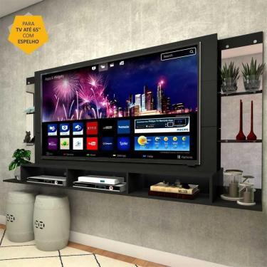 Imagem de Painel TV 65" com Espelho e Prateleiras Vidro Nairóbi Plus Multimóveis