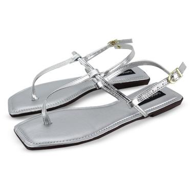 Imagem de Sandália Rasteira Feminina Tira Fina Bico Quadrada Estilo