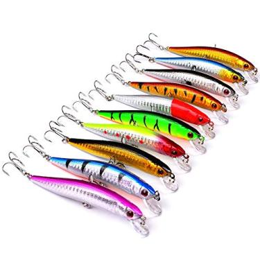 Imagem de OriGlam 10 Iscas de Pesca, Iscas Rígidas, Iscas de Pesca Realistas, Minnow Hard Lure Bass Truut, Topwater Hard Iscas Crankbait para Água Salgada e Doce
