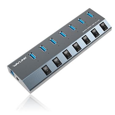 Imagem de Wavlink Alumínio 7 portas BC 1.2 carregamento USB 3.0 Hub Carregamento até 5V/2,4A Interruptores de alimentação LED individuais com adaptador de alimentação de 48 W para MacBook iPad PS4Surface Pro MobileLaptop HDD e mais