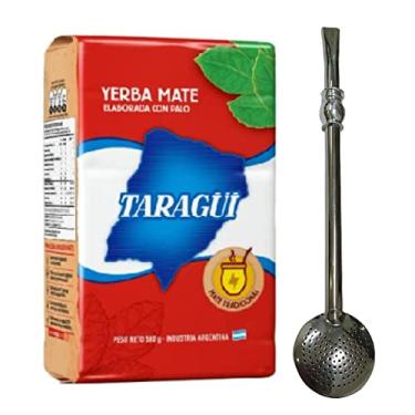 Imagem de Kit 1 Bomba De Chimarrão Inox Sobrecano Redondo 23cm 1 Erva de Chimarrão Taragui 500g