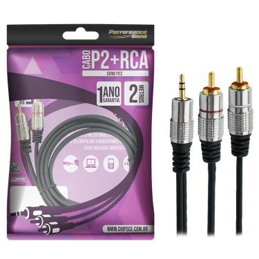 Imagem de Cabo Áudio Auxiliar P2 X 2rca Plug Metal Níquel 2metros Fitz